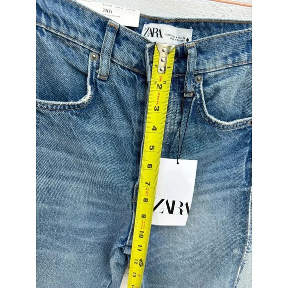 Zara Ruffled Womens Crop Straight Leg Button Fly Patchwork Denim Jeans Blue Sz 4 - Picture 10 of 13